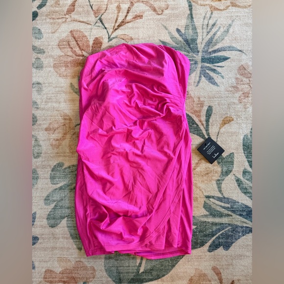 Lulus Total Treat Hot Pink Ruched Strapless Bodycon Mini Dress - Picture 4 of 5